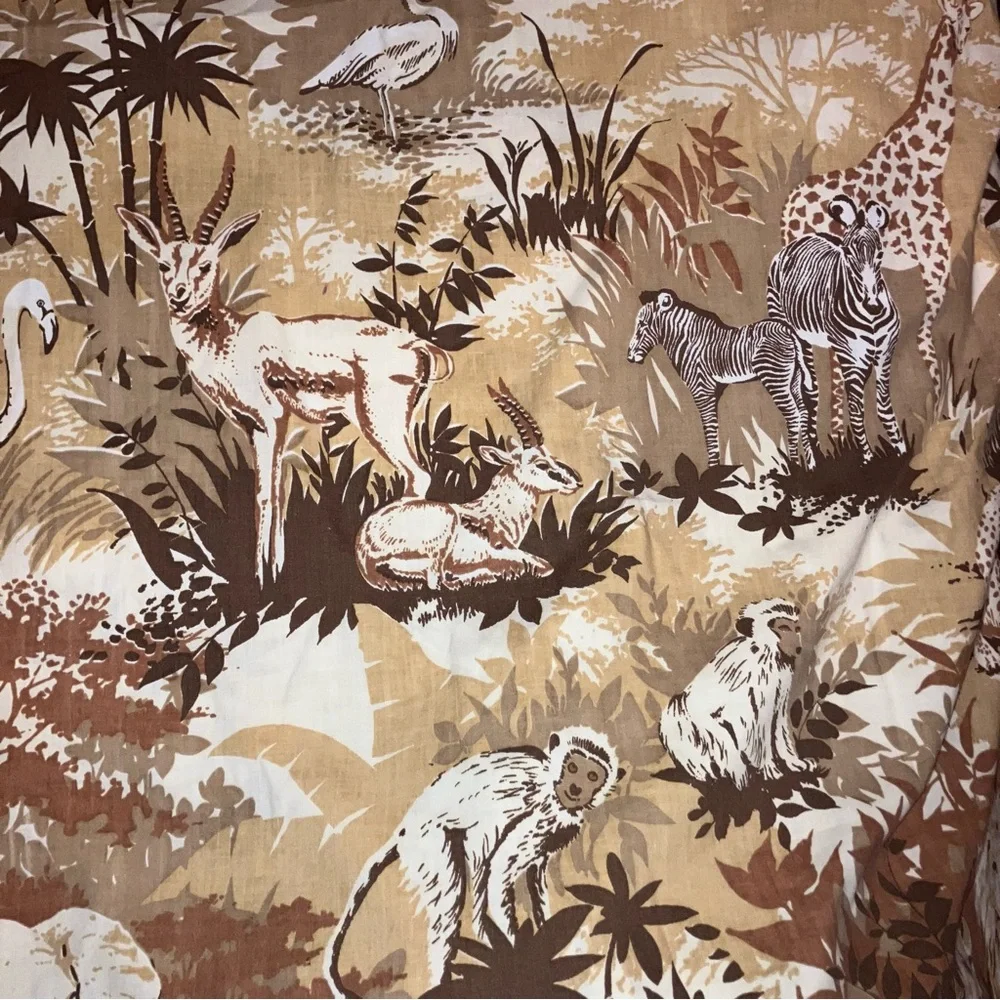 Vtg Safari Animal Print Single Flat Sheet 66x104” and Standard Pillowcase 20x26”
